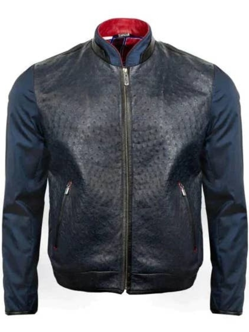 Men's Navy Blue Bomber Jacket with Textured Front